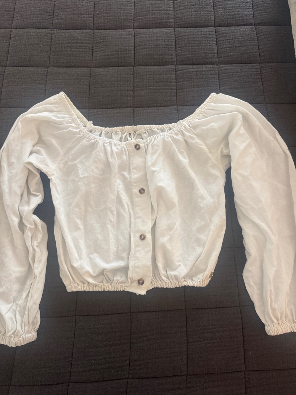 Roxy White Off-Shoulder Button-Front Blouse